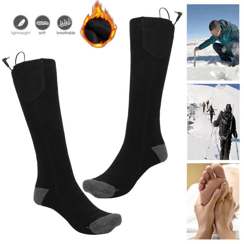 1Pair Winter Electric Heating Stockings Unisex Black Smart Heat Stockings with USB Charging Cable