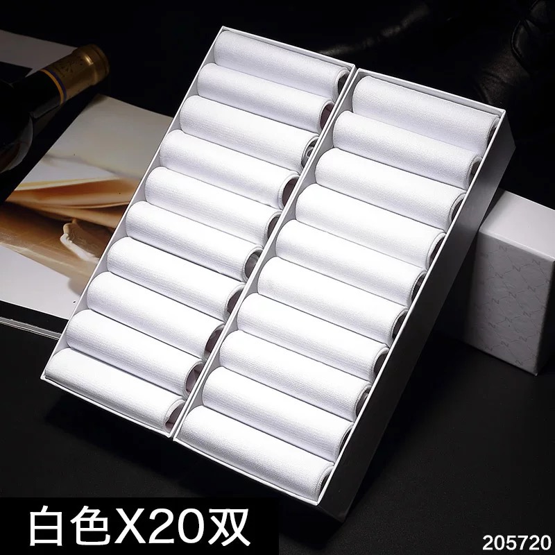 20Pairs/Mannen Zijden Sokken Business Casual Mannen Lange Sokken Zomer Dunne Transparante Ultra-dunne Mannen Sokken: 20pairs White