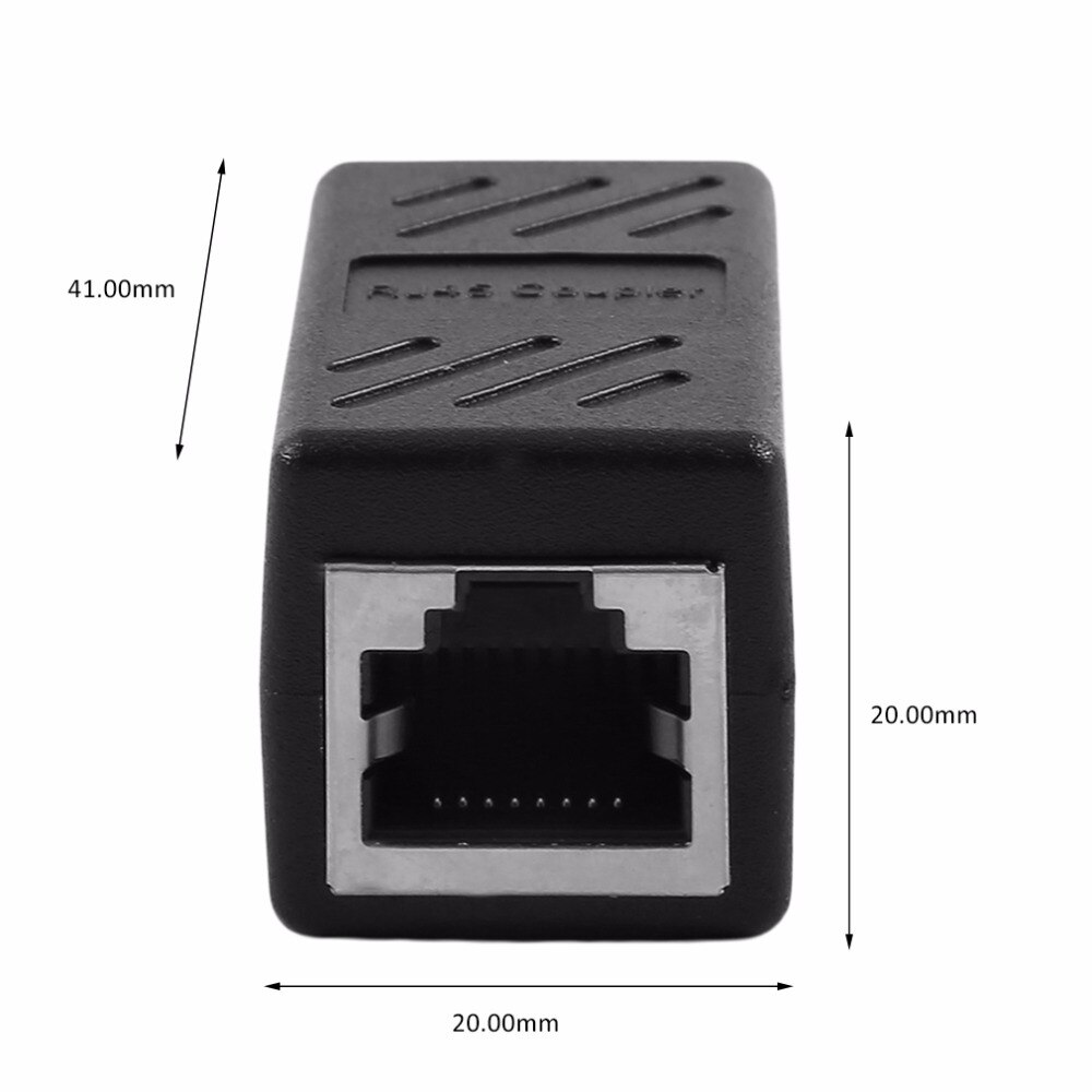Svart  rj45- par förlängning hona till hona nätverk lan-kontakt adapter extender  rj45 ethernet-kabel konverterare