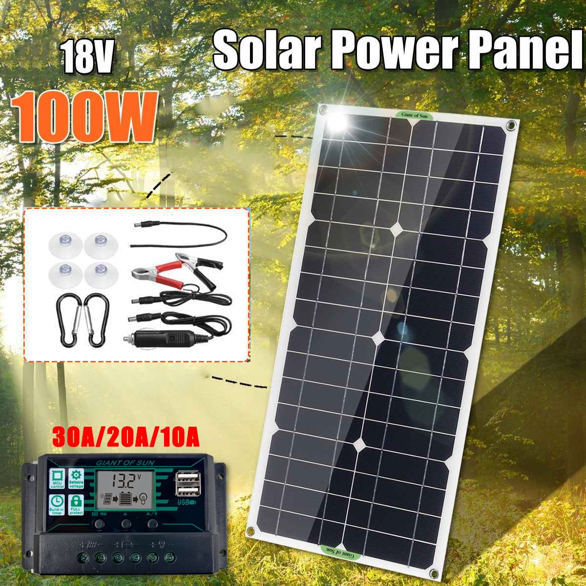 100W 18V Portable Zonnepaneel Kit Dual Usb-poort Met 30A Solar Laadregelaar Monokristallijn Module Auto Yart batterij Oplader