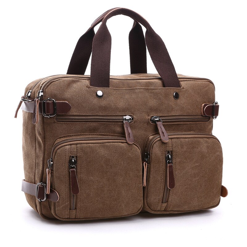 Canvas Leather Men Travel Handbag Luggage Bags Men&#39;s Duffel Bags Travel Tote Male Multifunction Shoulder Strap Handbags: Coffee