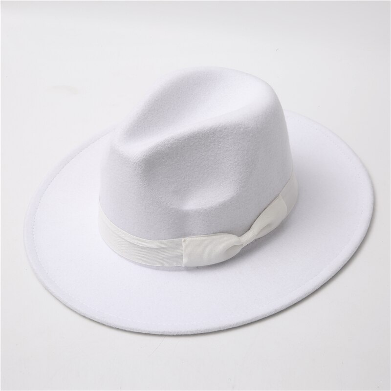 fedora hat women Bow ribbon band men hats wide brim classic beige white wedding church winter men women&#39;s hat gorras hombre: Gray