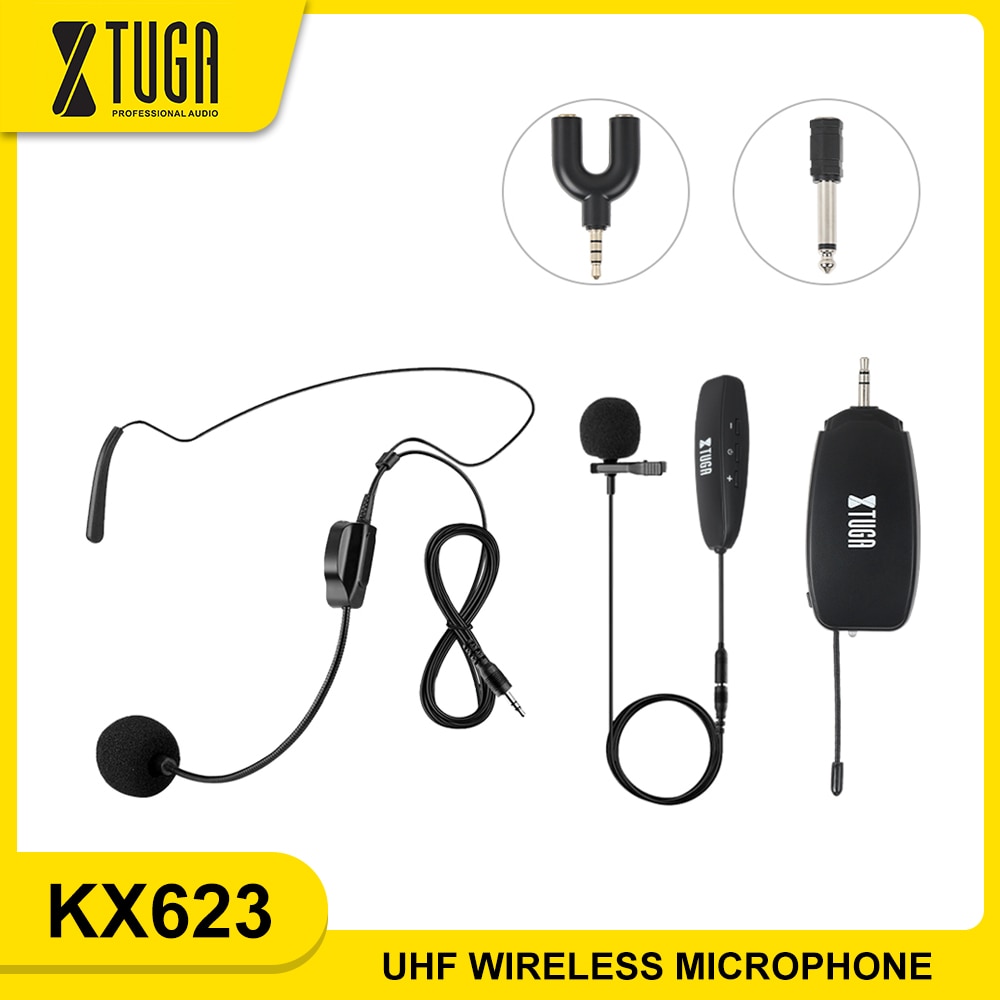 Xtuga KX623 Uhf Draadloze Microfoon Set Met Headset Microfoon, Lavalier Revers Microfoon, Spelen Voor Luidsprekers, Telefoons, camera Voice Recording