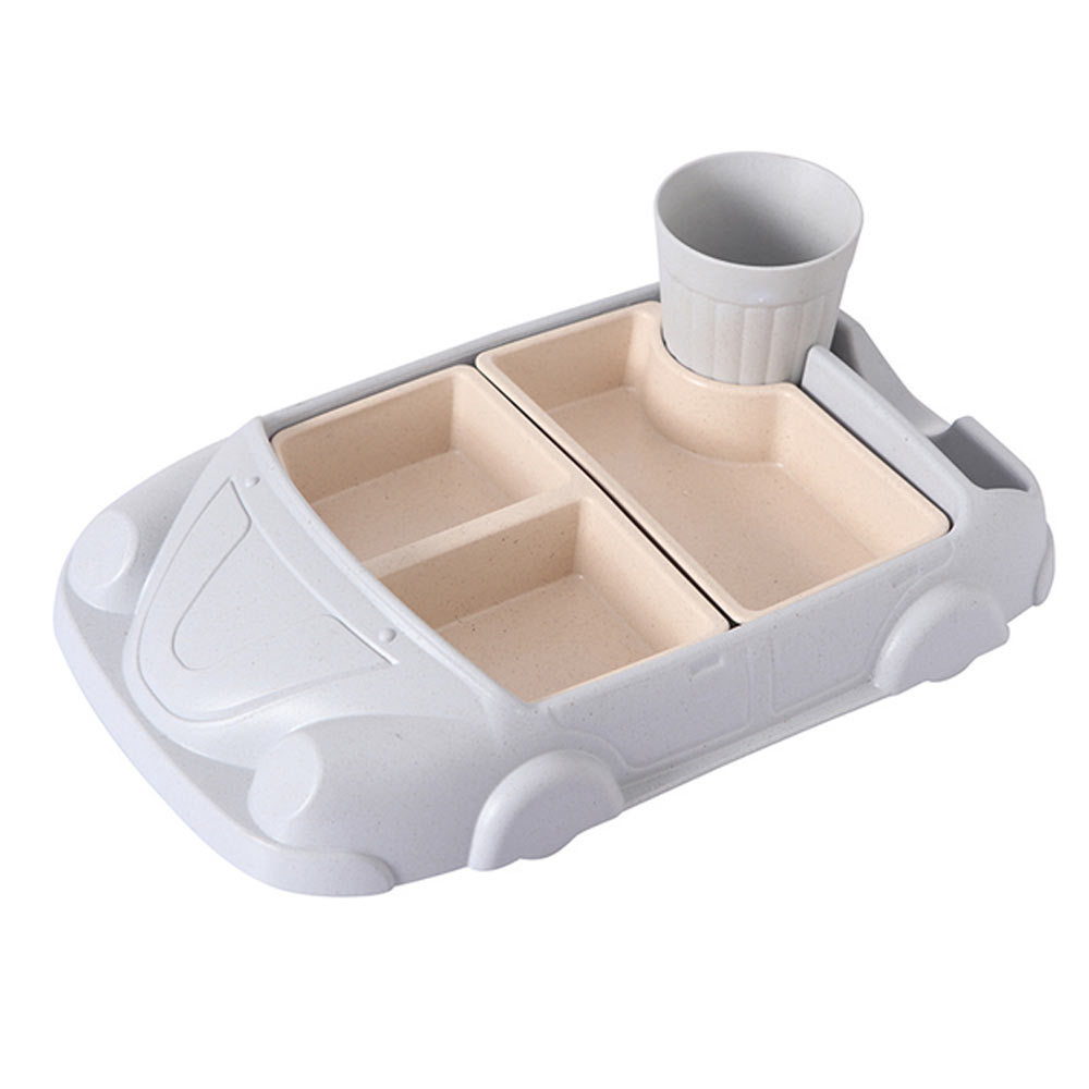 Plato dispensador de platos de coche de dibujos animados para bebé, vajilla para niño, juego de alimentación de fibra de bambú, tazón, utensilios, accesorios de comida: Blue A