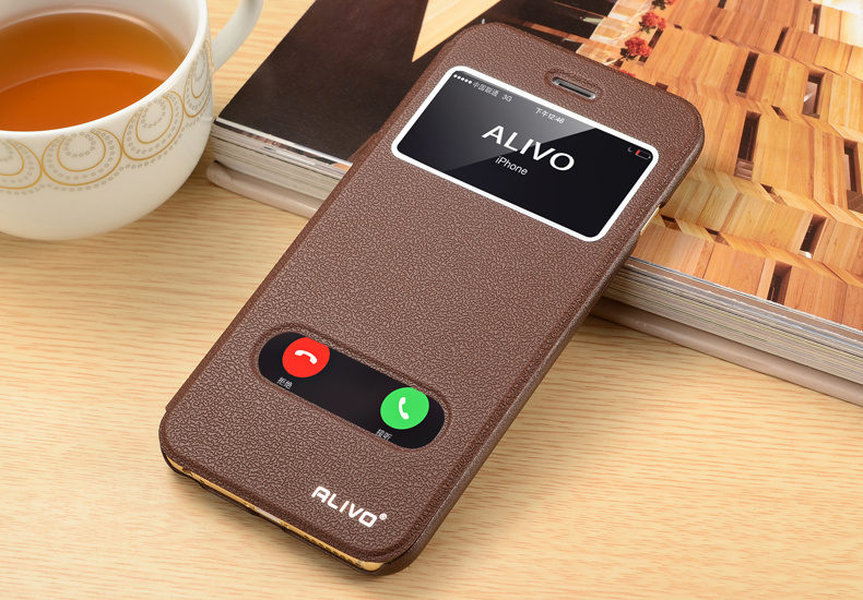 for iphone 6 plus case,Business View Window PU Leather Smart Case For iphone 6 6s plus Flip Cover ALIVO Brand #04011: for iphone 6 / brown