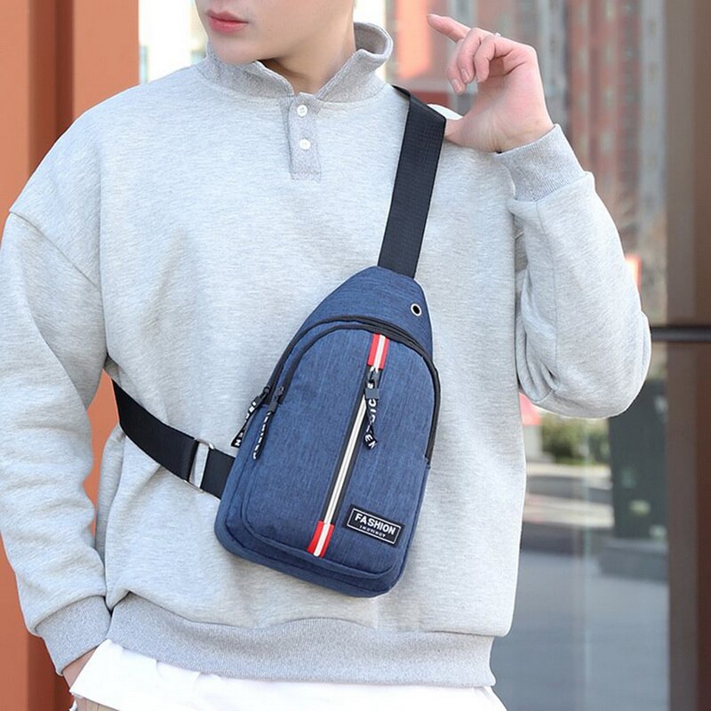 Männer Schulter Tasche Schlinge Brust Pack Leinwand USB Ladung Sport Crossbody Handtaschen Für Männer Brust Taschen Gürtel Taille Packungen: blue3