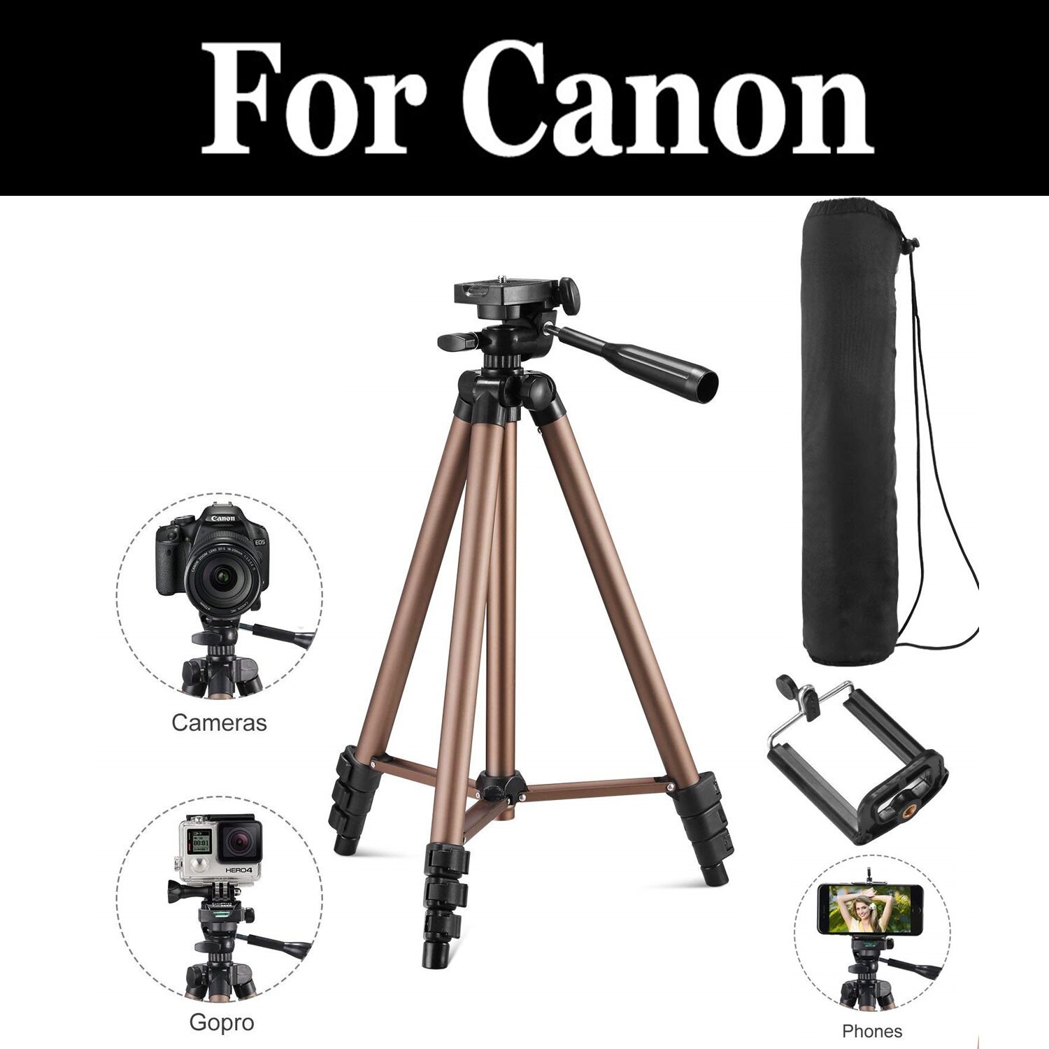 Universal Portable Tripod Adjustable Stand For Canon Eos Rebel Eos 750d Kiss X8i T6s Eos 760d 8000d T7 2000d T7i 800d Kiss X9i