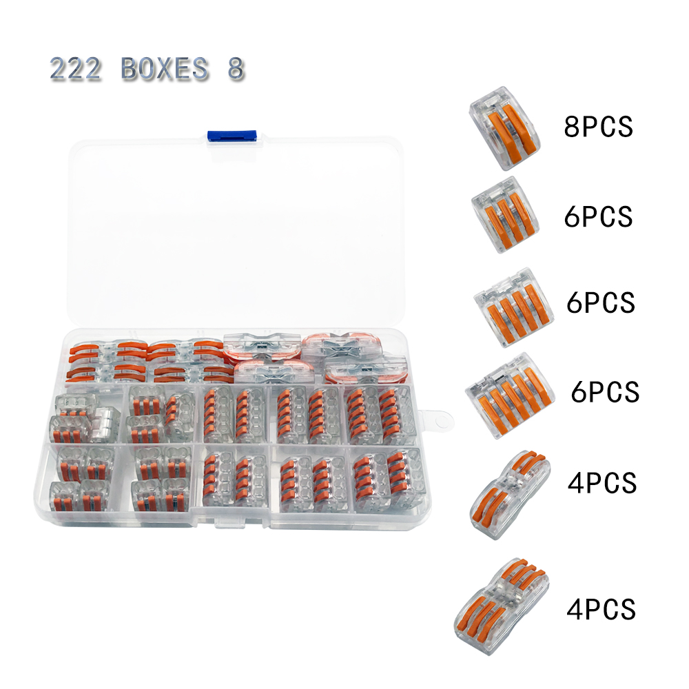 wire connector set box universal compact terminal block lighting wire connector for 3 room hybrid quick connector: 222 Boxes 8