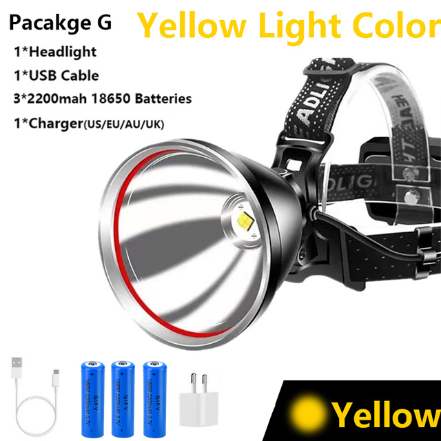 Super XHP90 exterior LED farol, USB recarregável cabeça lanterna, bicicleta lâmpada, tocha, mais poderoso, 500000LM, 1000m: YELLOW