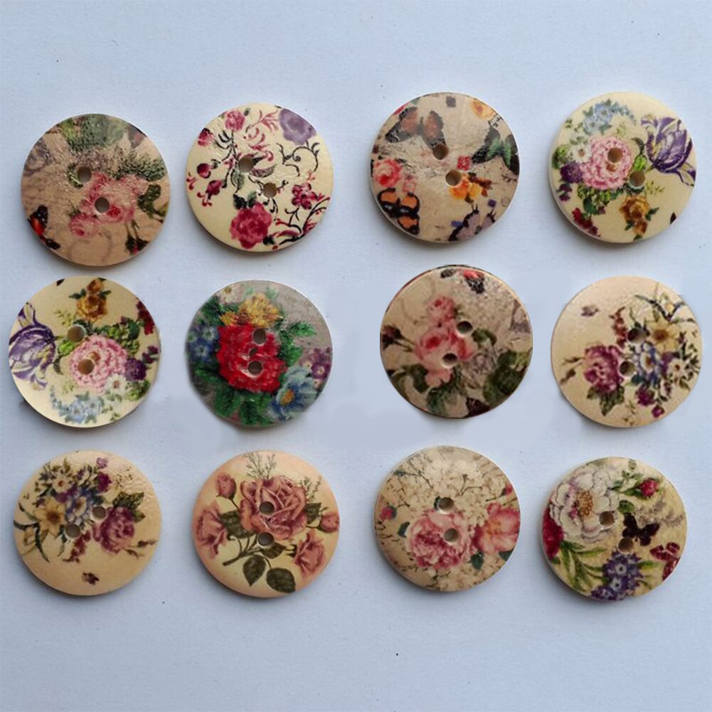 50 stuks retro-serie houten knopen voor handwerk naaien plakboek kleding knutselen accessoires kaart decoratie 20mm