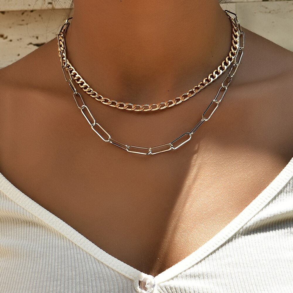 IPARAM Punk Gold Large Thick Chain Choker Necklace Female Geometric Gothic Geometric Chain Clavicle Necklace Jewelry: IPA0672