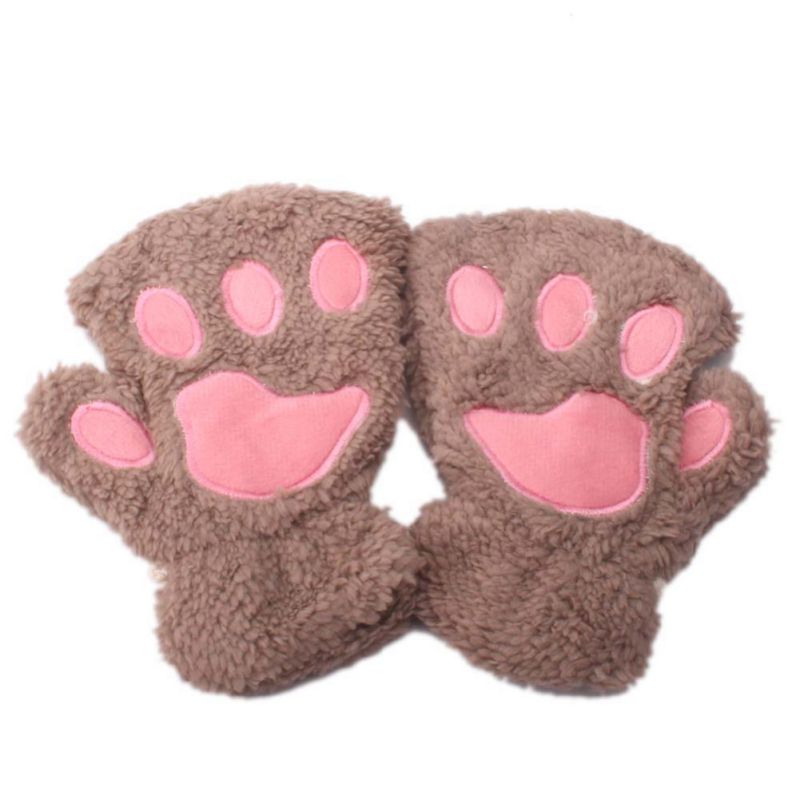 Neue Baby Katze Klaue Handschuhe Winter Stricken Flauschigen Jungen Mädchen Halbe Finger Handschuhe Samt Dicke Kinder kinder Halten Finger Warme 1-7 Y