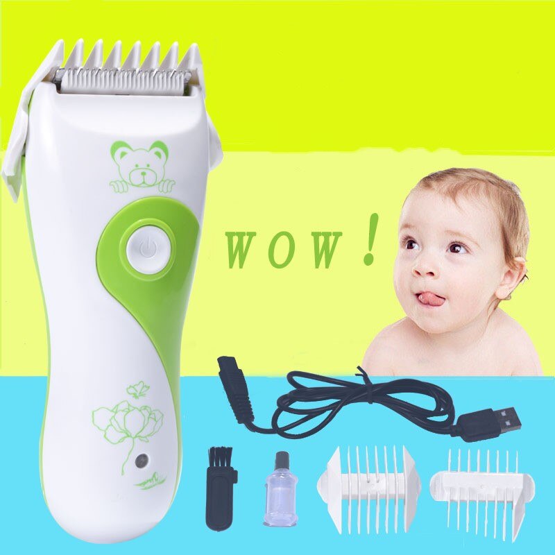 Bebê cortador de cabelo elétrico clipper verde flexível baixo ruído forte potência à prova dwaterproof água aparador de cabelo abs macio
