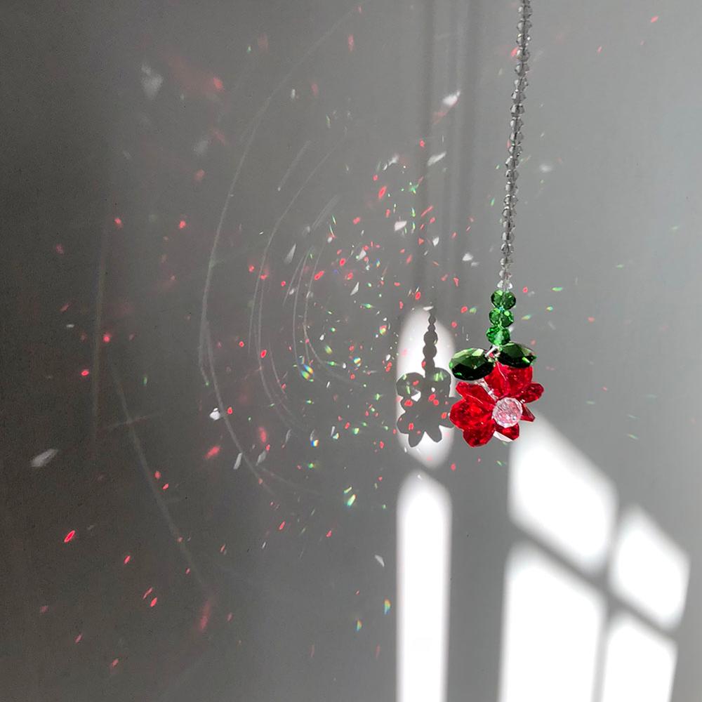 Crystal Prisms Rose Window Suncatcher Rainbow Maker Hanging Ornament Collection Home Wedding Decor Accessories: Red