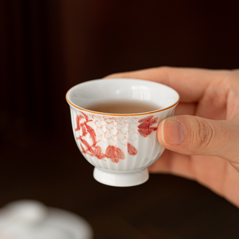 Taza de té pintada a mano, taza individual de hortensia, Kung Fu, taza de té Personal, tazón Maestro de cerámica especial, para el hogar, 2 unids/set por juego