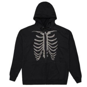 Women Hooded Sweater, Adults Skeleton Print Long Sleeve Zipper Cardigan with Pocket, Drawstring: M / black
