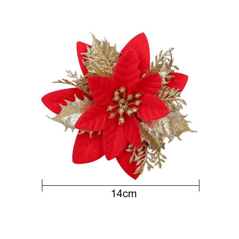 5PCS Kerst Bloemen Kunstmatige Glitter Poinsettia Bloemen met 10 Clips