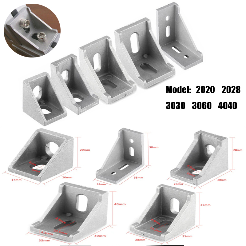 5/10 stk hjørnebeslag hjørne aluminium kontakt brakett feste 3030 4040 2028 3060 serie industriell aluminium profil