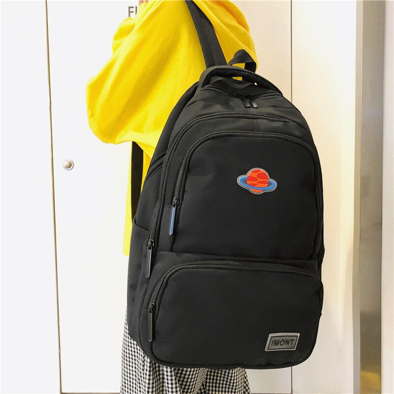 Teen skoletaske pige rygsække kvinder stor kapacitet nylon sort college bogtaske studerende gymnasietaske kvindelige taske pack stor: Sort