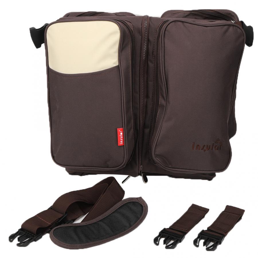 Insular-cama de viaje portátil para bebé, cunas plegables con mosquitera, bolsa de pañales de mamá, bolsas para lactantes multifunción: Marrón