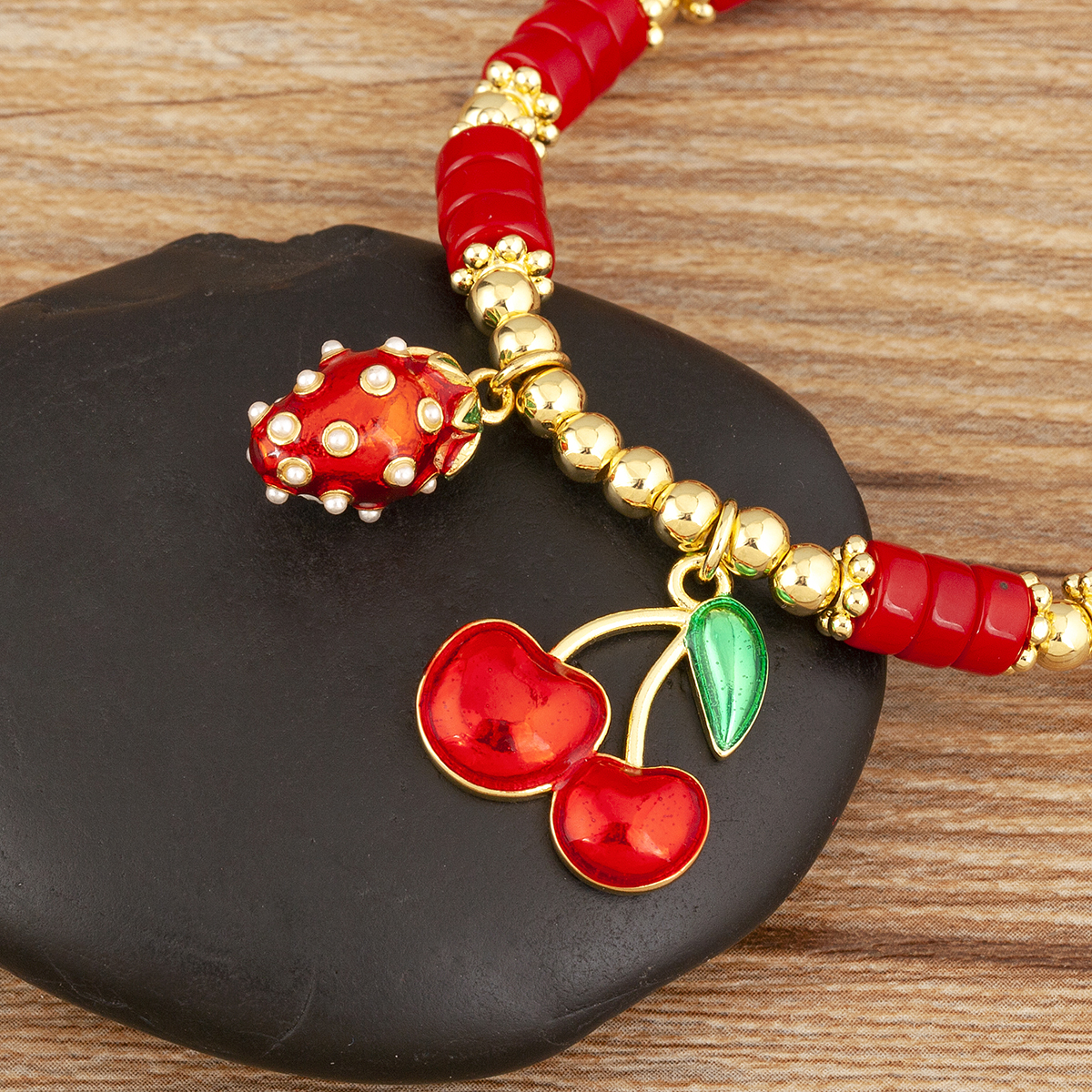 Nidin moda cereja forma coração contas vermelhas corrente pulseira para mulher 3 estilos escolha diariamente versátil jóias acessórios presentes