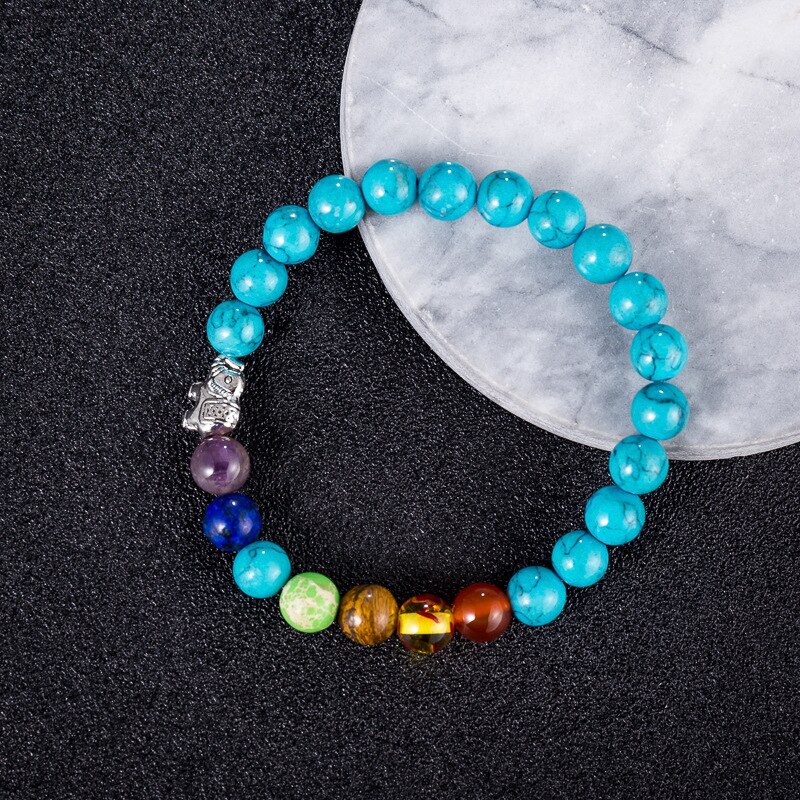 8Mm Kleurrijke 7 Chakra Armband Frosted Transparante Kraal Olifant Yoga Energie Armband Mannen En Vrouwen Geloof armband: Turquoise