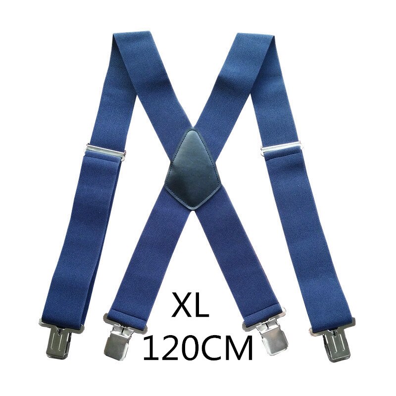 Bretelles réglables à haute élasticité pour homme, grande taille 50mm de large, 4 pinces solides, robustes, dos X, pantalons, 5 couleurs: Navy-120cm