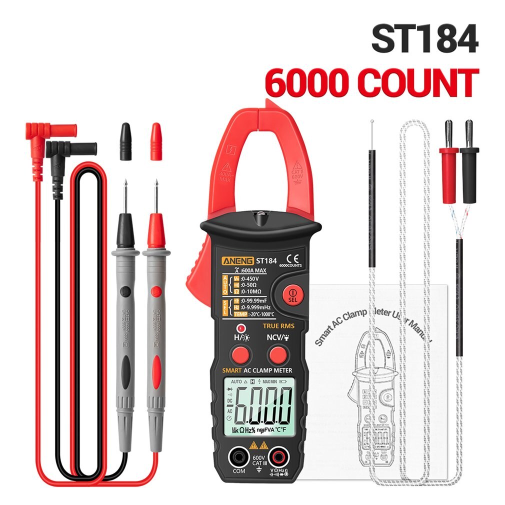 Smart Digitale Stroomtang ST184 Zonder Batterij Digitale Multimeter Stroomtang Professionele Meten Tester: red