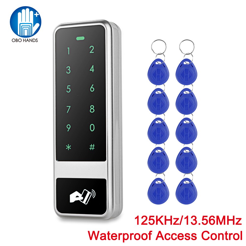 Vandtæt metal rfid 125 khz  or 13.56 mhz adgangskontroltastatur med berøringsskærmpanel til sikkerhed adgangskontrolsystem  +10 nøgle