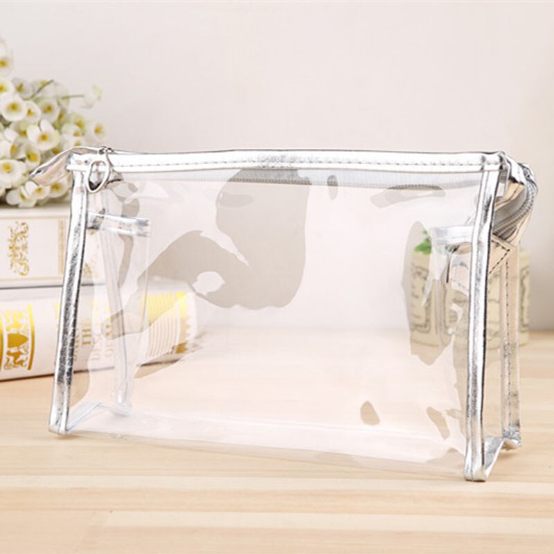 Transparent Tragbare Make Up Frauen Make-Up Organizer Tasche Mädchen Kosmetik Tasche Toiletry Reise Kits Lagerung Tasche Hand Mujer Bolsas: silver