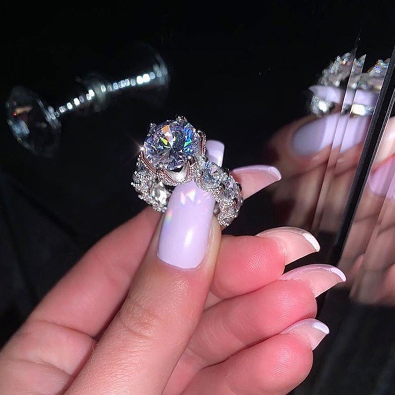 Women Wedding Rings Shiny AAA Cubic Zirconia Engagement Finger Crown Ring Bridal White Gold Color Jewelry