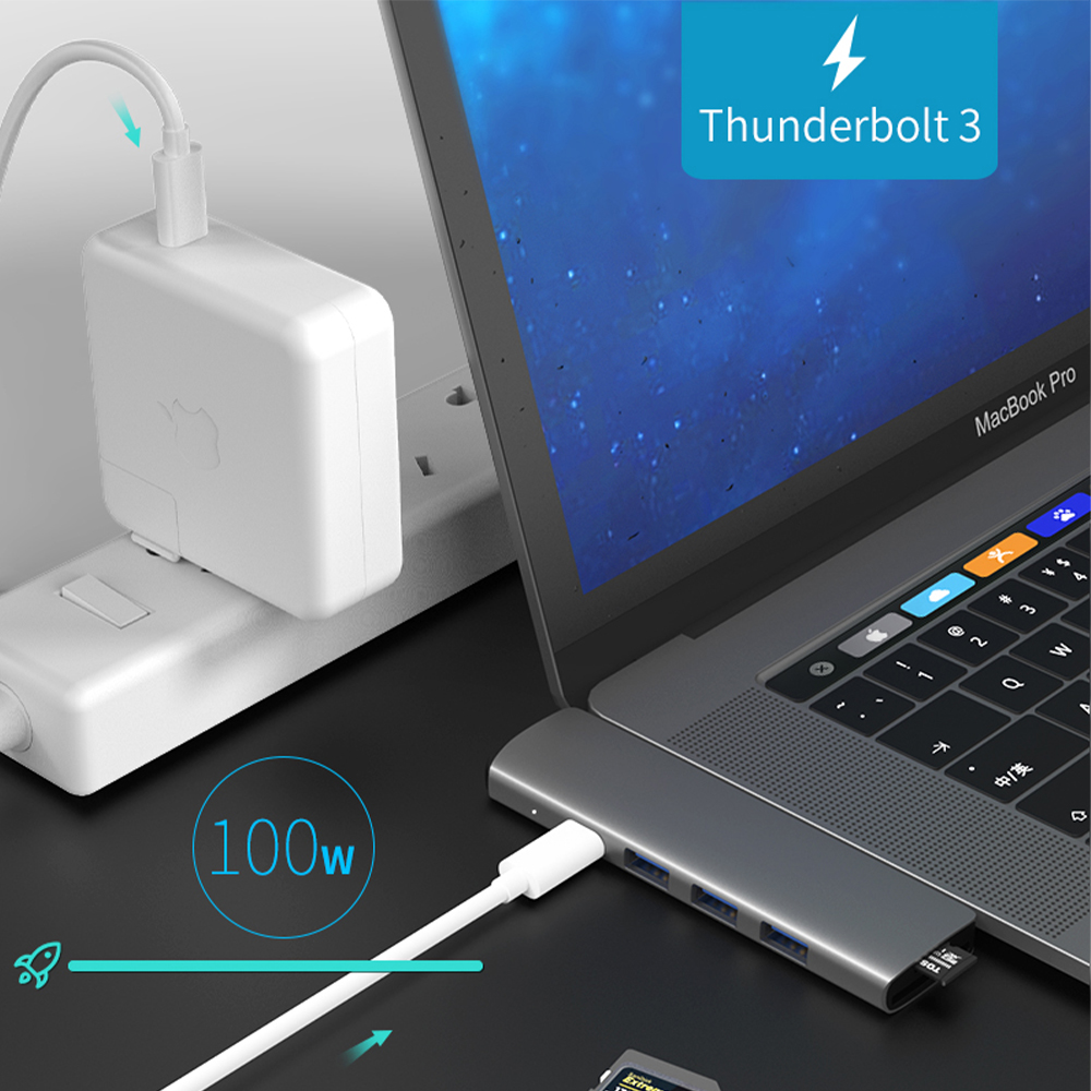 Usb 3.1 Type-C Hub Naar Hdmi Adapter 4K Thunderbolt 3 Usb C Hub Met Hub 3.0 Tf sd Reader Slot Pd Voor Macbook Pro/Air -