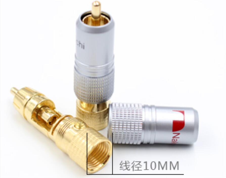 Hifi 8pcs Nakamichi 10mm Gold Plated RCA Plug Locking Non Solder Plug RCA Coaxial Connector Socket Adapter factory