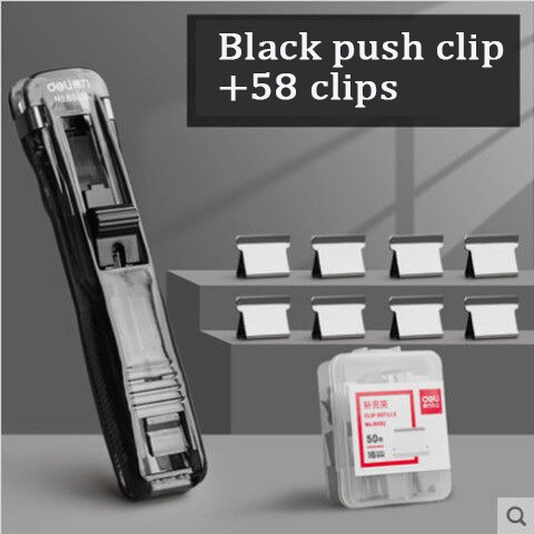 58 Pcs Metalen Clip Push Clipper Nietmachine Papier Vaststelling Organiseren Nietmachine Herbruikbare Draagbare Push Klem Niet Schade Papier: BLack with 58pcs