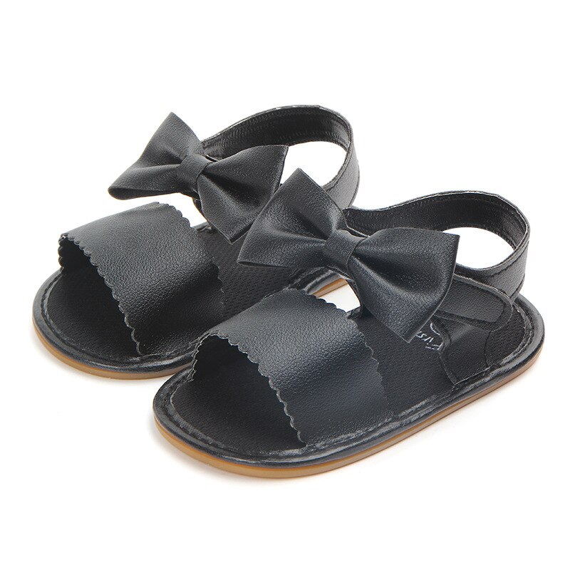 2022 New Newborn Infant Baby Girls Cute Bowknot Princess Shoes Toddler Summer Sandals PU Non-slip Rubber Shoes Size 0-18M: Black / 13-18 mesi