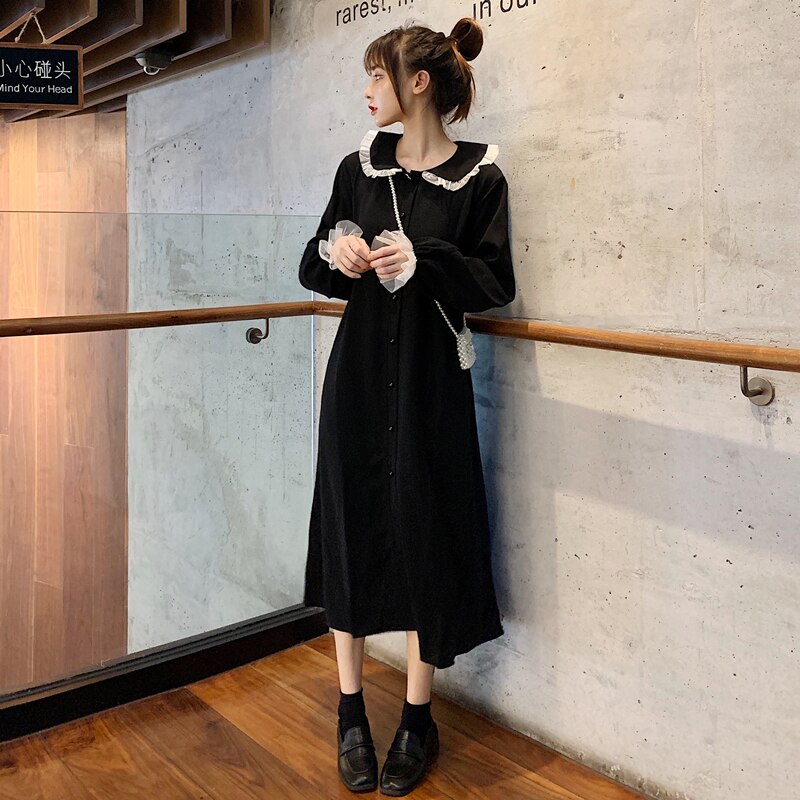 Zomer Japanse School Uniform Meisje Cartoon Black Sailor Kraag Jurken Schooluniform Meisjes Preppy Leuke Longsleeve Casual Jurk