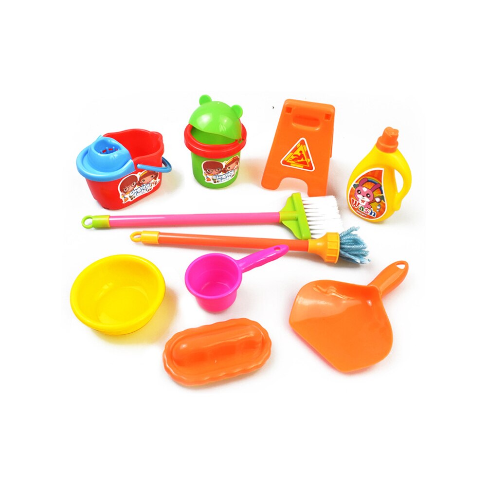 Kleurrijke Simulatie Schoonmaken Speelgoed Sets 10 Stuk Mini Bezem Mop Wasmiddel Emmer Stoffer Vloer Waarschuwing Teken Educatief Speelgoed