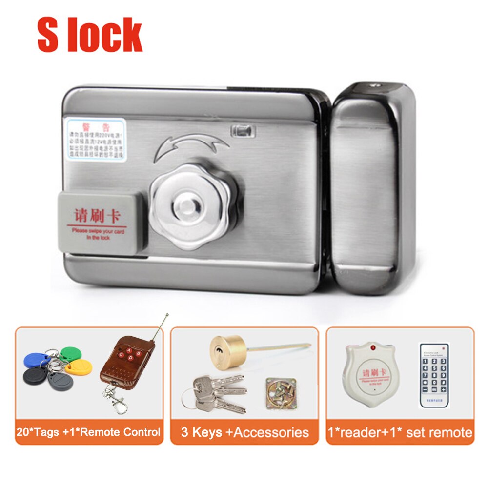 DC12V Electric RIM Lock for Metal Door Gate Electric Door Lock Opener 125KHZ RFID Card Lock Keyless Lock Electric Release: S 20Tag RC