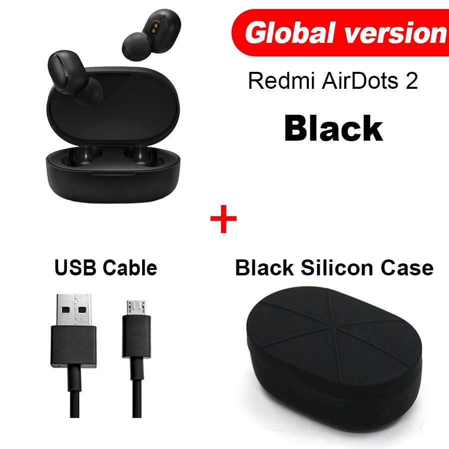 Xiaomi-Auriculares intrauditivos estéreo Bluetooth 5.0 con micrófono, audífonos inalámbricos TWS con control AI, con estuche de carga, Redmi AirDots 2: GB Cable Black Case