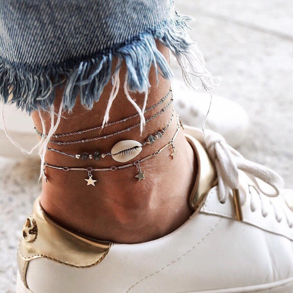 Bohemian Star Shell Ankle Bracelet On Leg Foot Jewelry Simple Shell Anklets for Women Beach Charm Boho Accessories Mujer