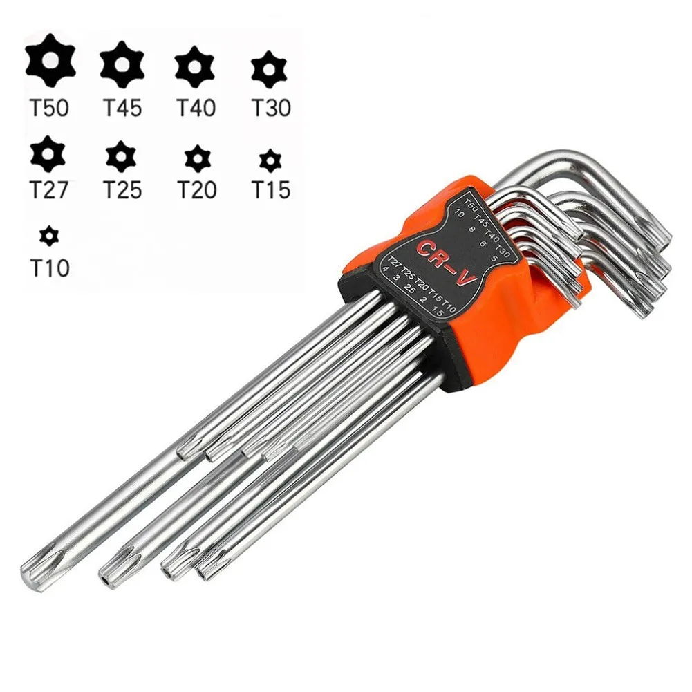 Tournevis à double extrémité de type L, jeu de clés Allen hexagonales, embouts Torx, clé essorée en étoile, outils à main, 9 pièces: Default Title