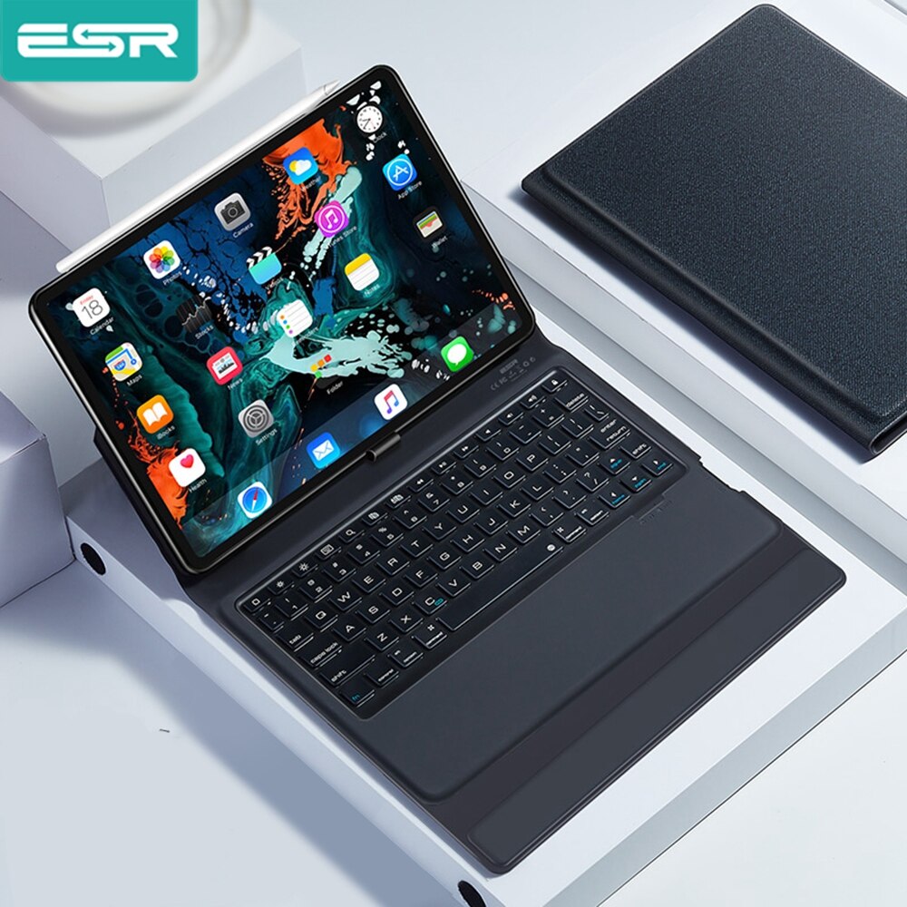 Esr Bluetooth Wireless Keyboard Case Voor Ipad 12.9 Inch Ipad Pro 12.9 ' Smart Pu Leather Volledige Folio Flip cover: Black