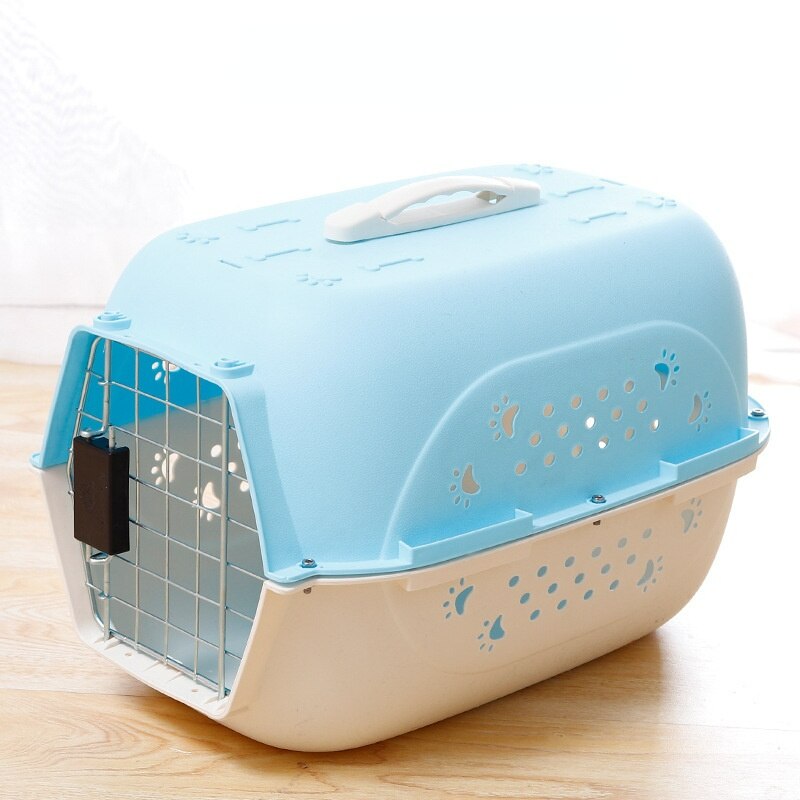Airline Approved Pet Box Carrier Small Animal Portable Durable Cat Cage Breathable Travel Case For Rabbits Pet Accessories: Blue