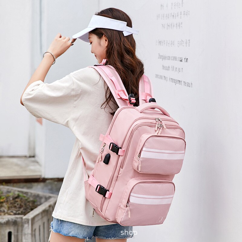 Vrouwen Rugzak 15.6 Inch Meisje Usb Opladen Laptop Rugzak Anti Diefstal Tas Schoen Zak Reizen School Rugzak Dames Mochila