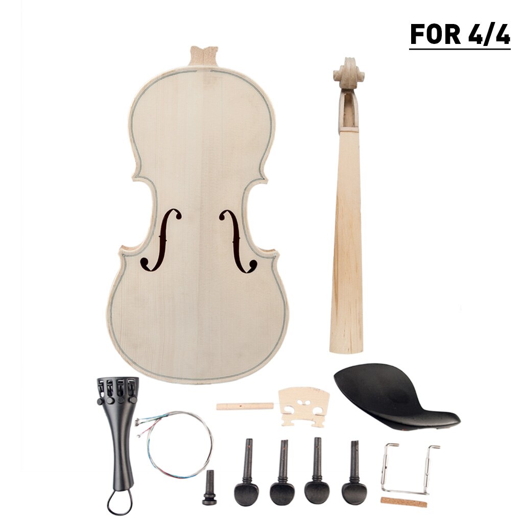 DIY Violin 4/4 Full Size Natural Solid Wood Acoustic Violin Fiddle Kit Spruce Top Maple Back Neck Fingerboard