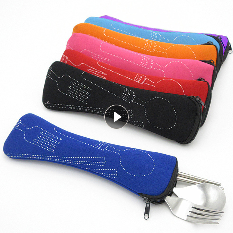 Travel Cutlery Tableware Zipper Bag Outdoor Travel Camping Recyclable Cutlery Pouch Chopsticks Spoon Cloth Storage Bag Selling