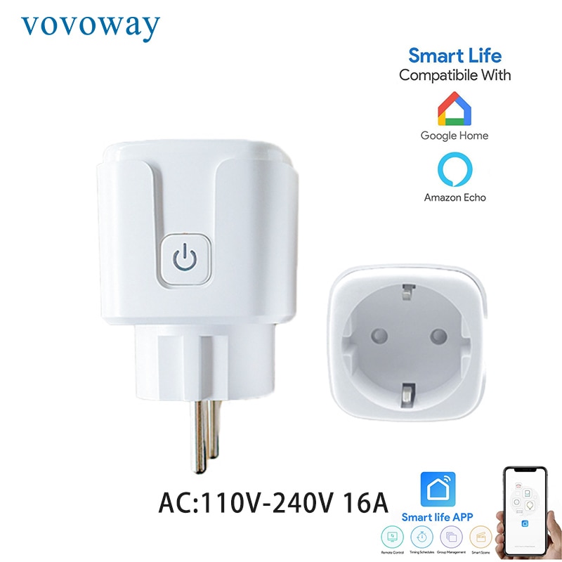 Enchufe inteligente con WIFI, control inalámbrico, aplicación compatible con alexa, control de voz de Google, estándar europeo, AC110V, 240V, 16A
