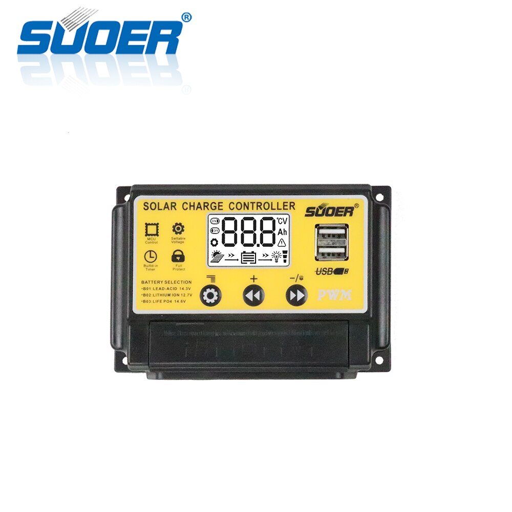 Suoer【PWM Lading Controller】 12 V/24 V 20A PWM Solar Charger Controller met USB (ST-S1220)