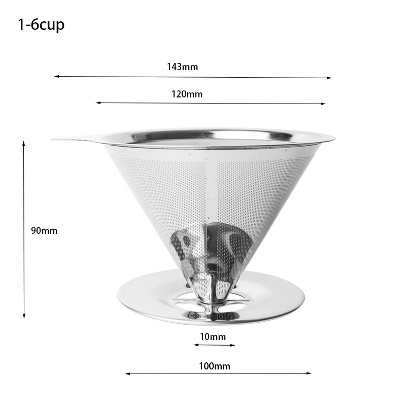 V60 rustfrit stål dryp filter med bund filterfri si hånd kaffe te perkolator genanvendelig kaffetragt: 1-6 kop 600