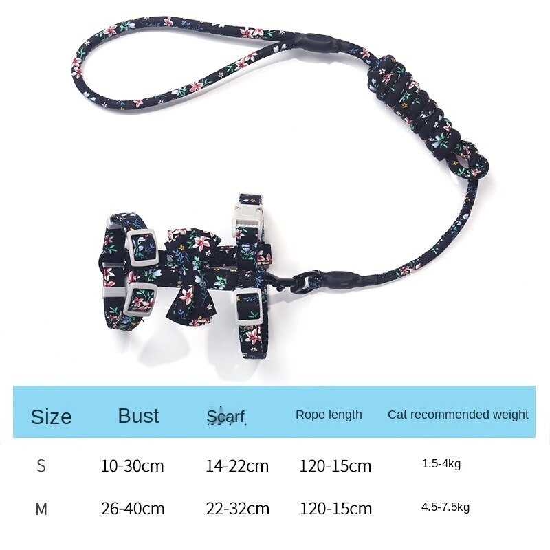 Japanese style cat harness traction rope chest harness for walking cat rope gatos chain cat accessories arnes gato kitten collar: Dark blue Bow / 1.5